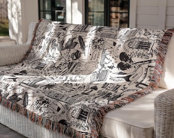 Tortured Poet Woven Blanket, Dark Academia Throw, Original Design, Boho Woven Throw Blanket, Woven Tapestry Blanket, Eras Blanket Dorm Throw