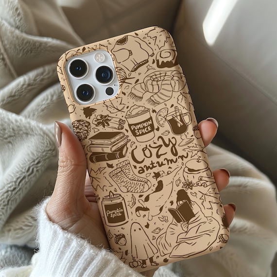 Fall Phone Case, Halloween Phone Case, Gift For Fall, Autumn Gift, Fall Decor, Brown Phone Cover, Pumpkin Phone Case, Cute Cell Phone Case