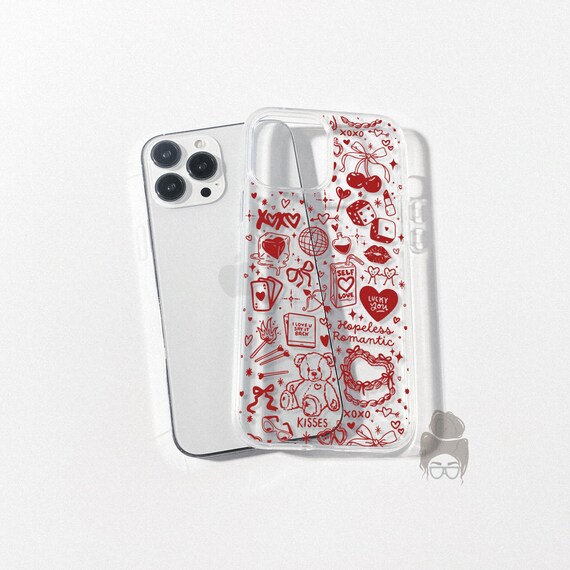 Clear Girly Red Phone Case, Clear Phone Case, Summer Phone Case, Cherry Cell Case, Coquette Phone Case, Hearts Cell Case, Valentines Case