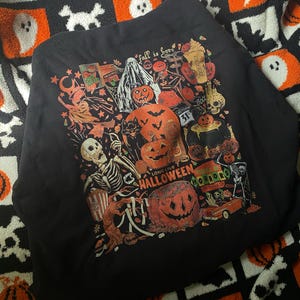 Halloween Sweatshirt, Halloween Lover Gift, Boo Sweatshirt, Halloween Aesthetic Pumpkin Sweatshirt, Black Fall Crewneck, Cat Sweatshirt image 2
