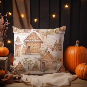 Double-Sided Pumpkin Pillow Cover, Gingerbread Pillow, Throw Pillow Cover, Thanksgiving Decor, Holiday Home Decor, Furniture and Decor image 6