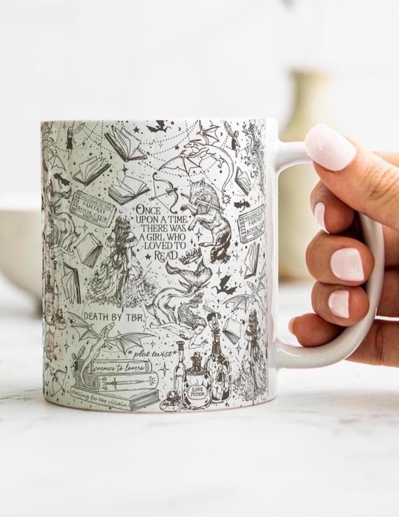 Fantasy Book Mug, Gifts For Book Lovers, Fantasy Reader Mug, Gift For Reader, Dark Academia Mug, Book Dragon Mug, 11oz Ceramic Mug, 15oz Mug