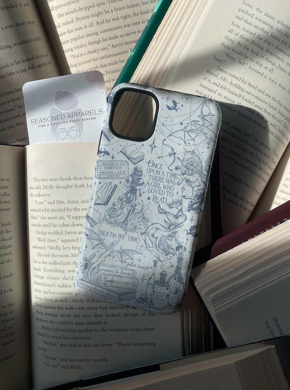Fantasy Book Phone Case, Dragon Phone Case, Book Lover Gift, Blue Phone Cover, Fantasy Reader Phone Case, Bookish Phone Case, Reader Gifts