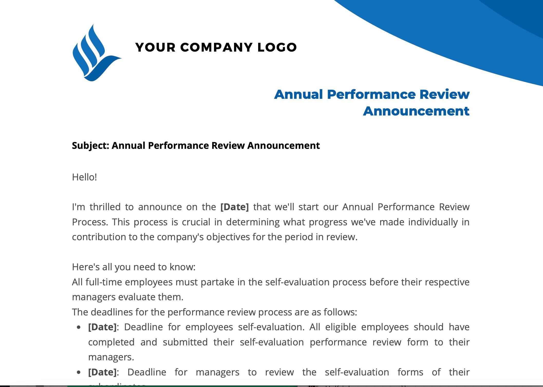 Yearly Performance Reeview Annual Performance Review Announcement - Etsy