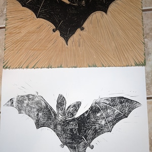 Bat Linocut Hand-Print