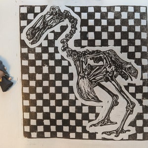 Checkered Chicken Linocut Hand-Print