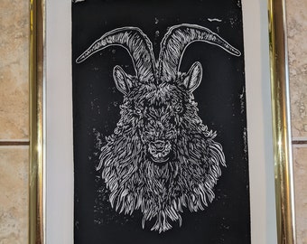 Linogravure noire Phillippe Goat imprimée à la main