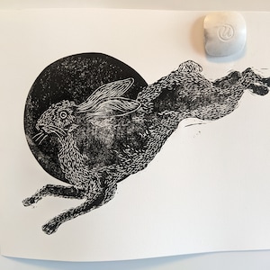 Rabbit Linocut Hand-Print
