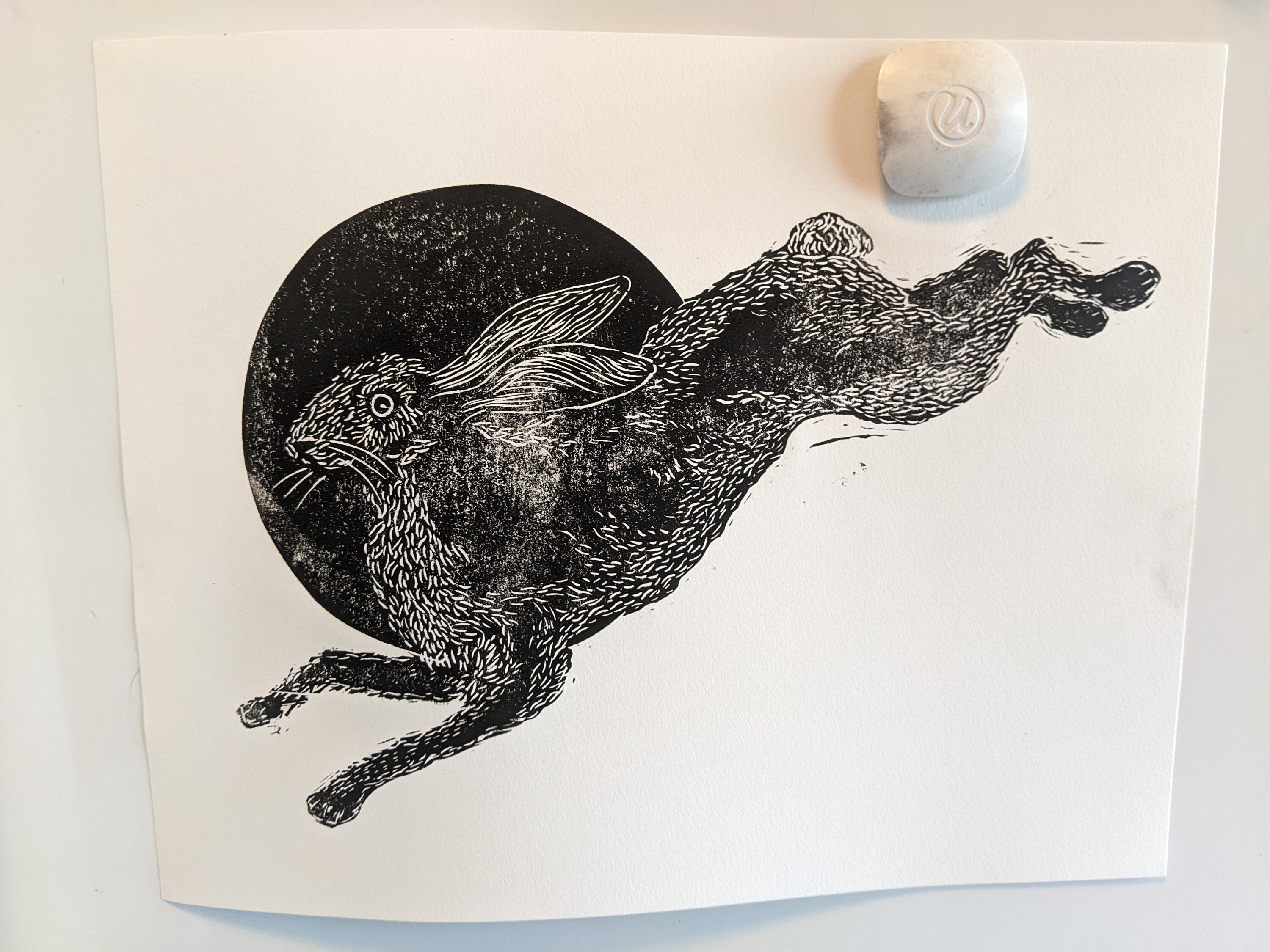 Rabbit Linocut Hand-print - Etsy
