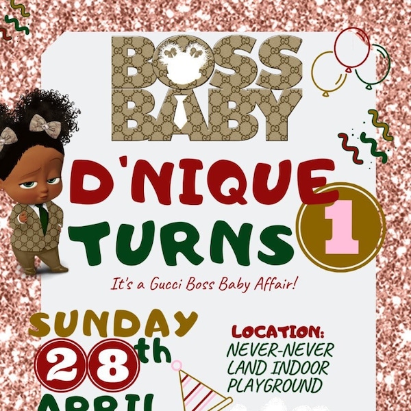 Gucci Boss Baby Birthday Party Digital Invitation