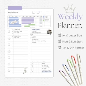Wochenplaner, Wochenplaner, To-do-Liste, Habit Tracker, druckbare Vorlage, Bullet Journal inspirierter Wochenplan, A4/Letter