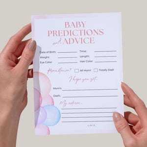 Ballons bébé prédictions et carte de conseils - fichier numérique imprimable