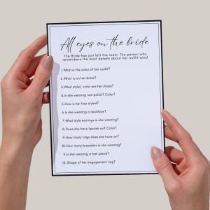 Bridal Shower / Bachelorette Game - All Eyes on the Bride - Digital Template