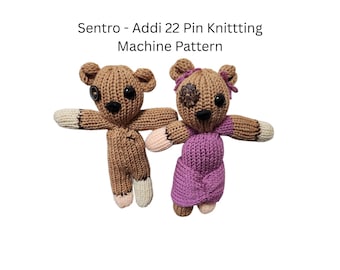 Stitched Bear Couple 22 Pin Sentro addi circular Knitting Machine Pattern