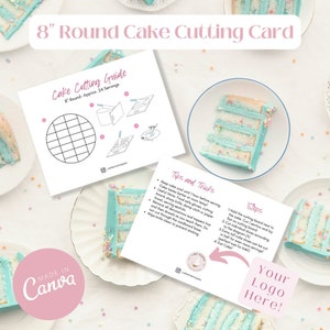 Guia de corte de bolo/Instruções para um bolo redondo de 8”, modelo Canva personalizável do tamanho de um CARTÃO POSTAL para impressão ou envio por e-mail para seus clientes
