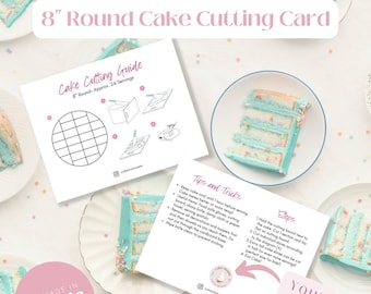 Cake Cutting Guide/Instructions for an 8” round cake, POSTCARD sized customizable Canva template for printing or emailing to your clients