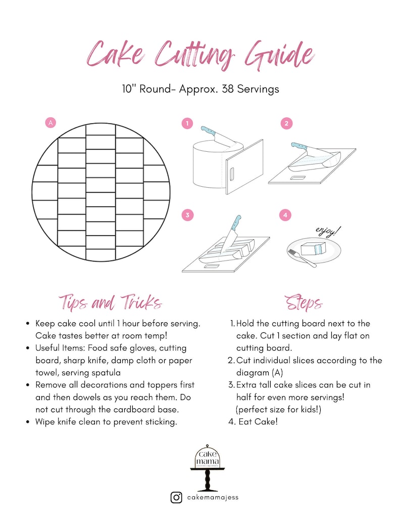 Cake Cutting Guide/instructions for a 10 Round Cake, 8.5x11 Sized