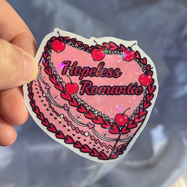 Hopeless Romantic Sticker | Vintage Cake Sticker | Holographic Sticker | Vinyl Sticker | Bookish Stickers | Bookish Merch | Romance Reader