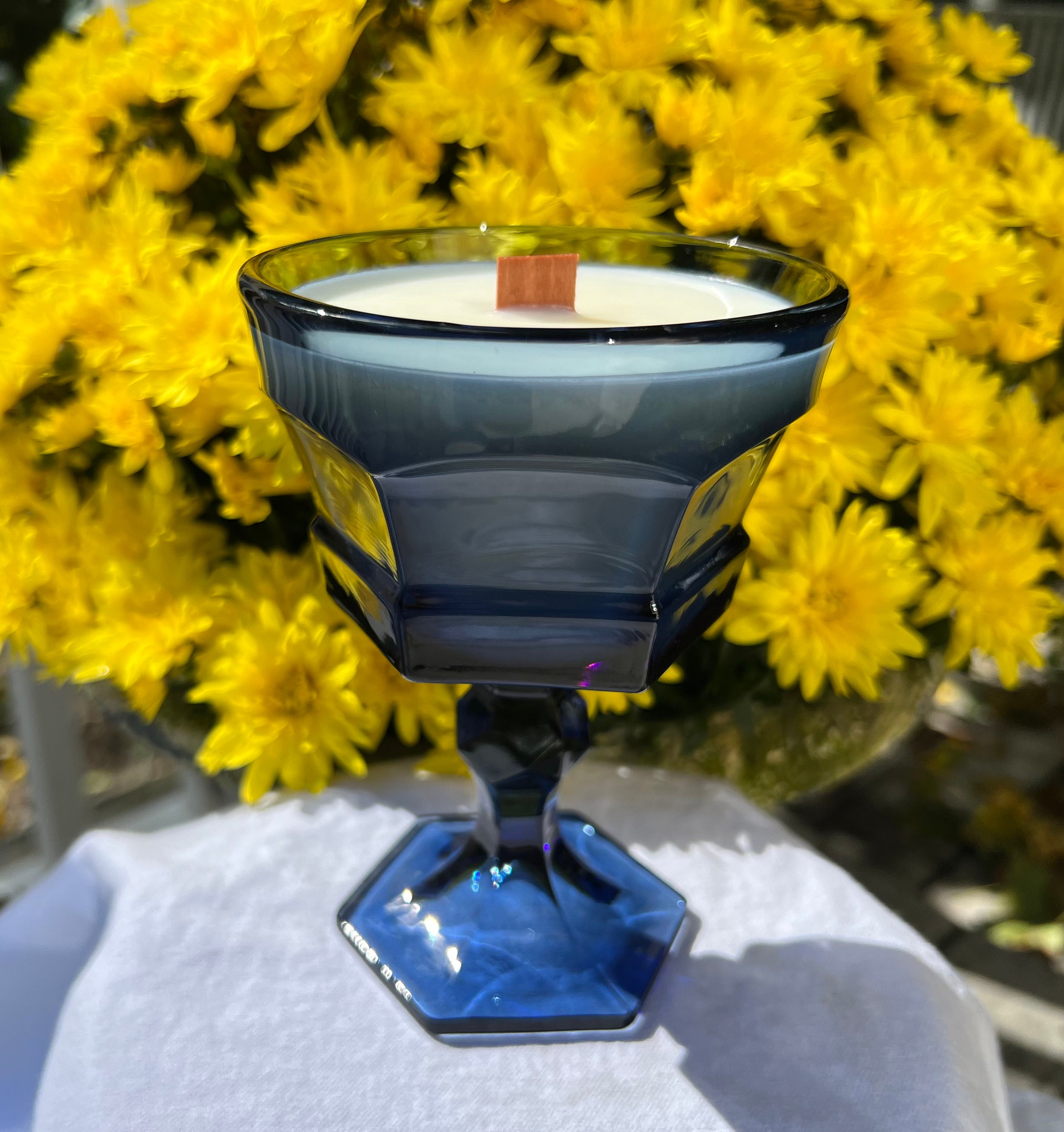 Vintage Glass Candle Fostoria Smoke Blue Coupe Goblet With Etsy