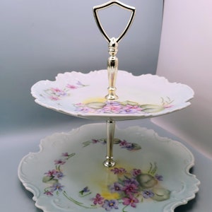 Vintage Violets Cake Plate, Handpainted by Iva McGlamery, 1972