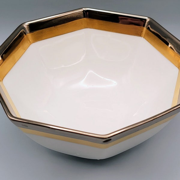 5" Octagonal Vegetable Bowl, Fitz & Floyd, Platine D'Or