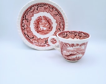 Flat Demitasse Cup & Saucer, Mason’s Vista Pink (no trim)