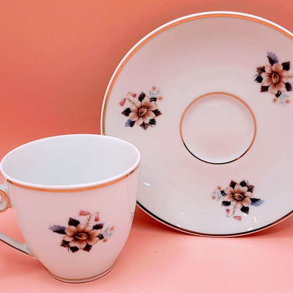 Demitasse & Saucer, Spal (Portugal), Flowers and Gold Trim