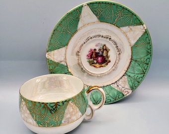 Cup & Saucer, Aaco, Green Lusterware