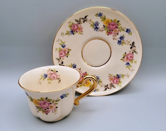 Demitasse & Saucer, Ridgewood, Flowers and Gold Trim