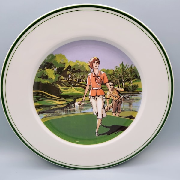 Limoges Cocktail Plates (6), Golfers by Philippe Deshoulieres