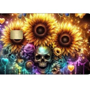Skin para cartão de crédito com caveira e flores holográficas, skin para cartão de débito Skin para cartão de crédito