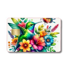 Diseño de tarjeta de crédito con colibrí, diseño de tarjeta de débito, diseño de tarjeta de crédito