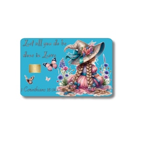 Gnomo con versículo bíblico 1 Corintios 16:14 Diseño de tarjeta de crédito, Diseño de tarjeta de débito Diseño de tarjeta de crédito