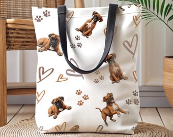 Perros Boxer con corazones y patas Tote Bag Regalo para Cool Dog Lover Regalo Perro Dueño Regalo Perro Papá Amante Tote Bag Boxer Perro Raza Mamá Bolsa Regalo