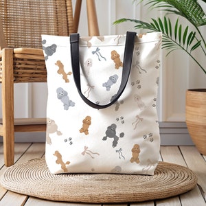 Poodle Dogs and Bows Tote Bag Gift for Cool Dog Lover Gift Fancy Poodle Breed Dog Owner Gift Dog Mom Gift Poodle Bag Poodle Lover Bag Gift