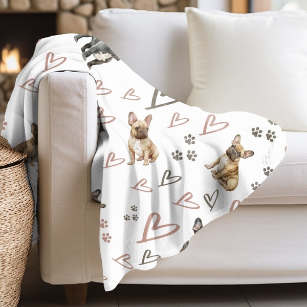 French Bulldog Hearts Plush Throw Blanket Bulldog Breed Lovers Frenchie Dog Lovers Gift French Bulldog Breed Throw Pet Lover Throw blanket