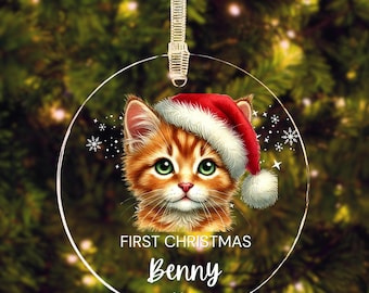 Personalized Orange Tabby Kitten First Christmas Acrylic Ornament Ginger Cat Lover Christmas Kitten Custom Pet Ornament Pet Lover Tree Decor