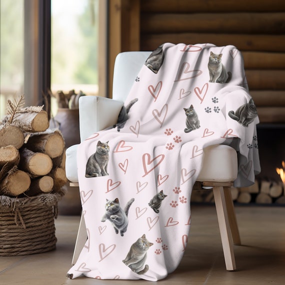 British Shorthair Cats and Hearts Plush Throw Blanket Gift for Gray Brit Cat Lovers I Heart Brit Cat Gift Cat Lovers Blanket Brit Cat Throw Etsy