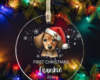 Personalized Dachshund Puppy First Christmas Ornament, Weenie Dog Gift