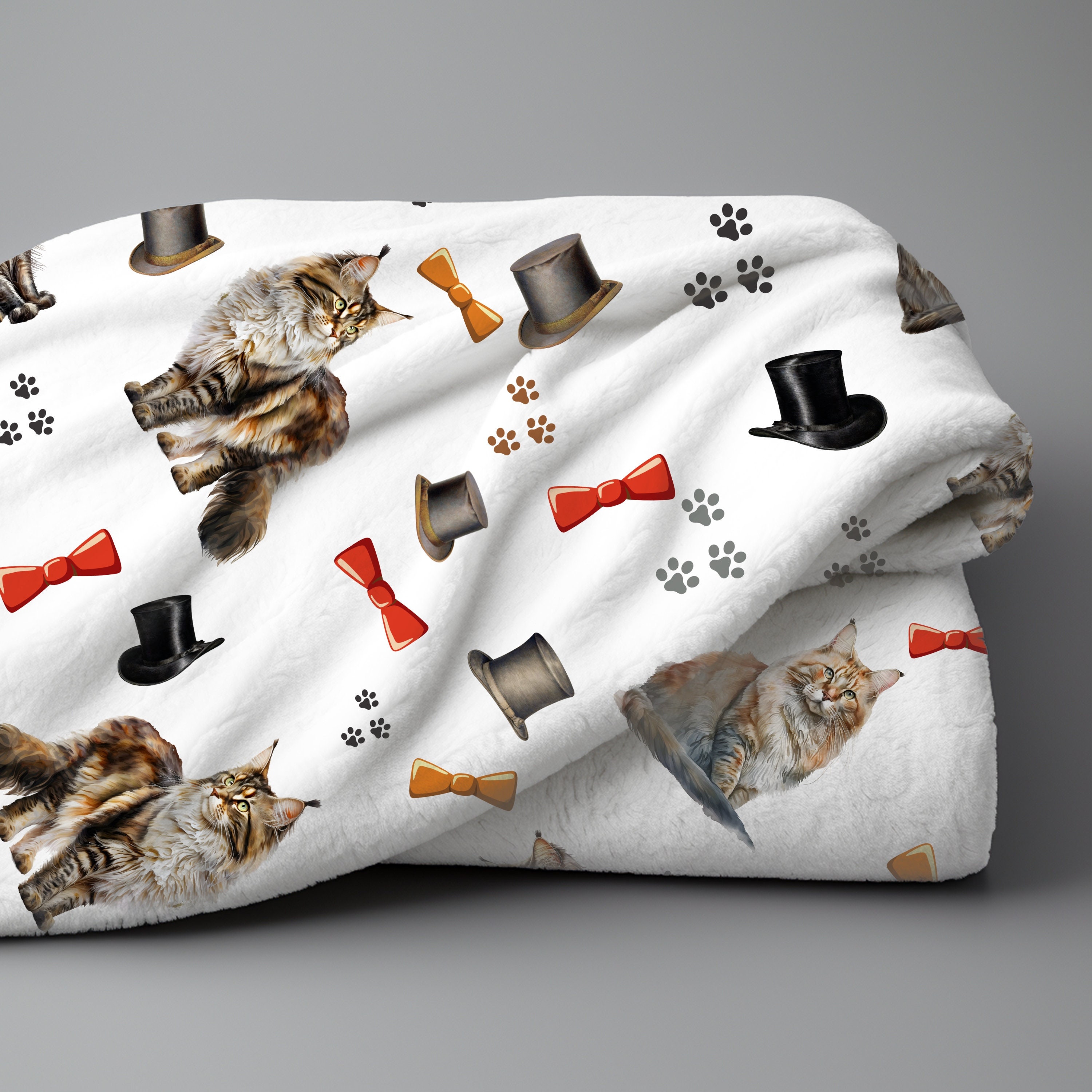 Maine Coon Cats and Top Hats Plush Throw Blanket Gift Cat Lovers