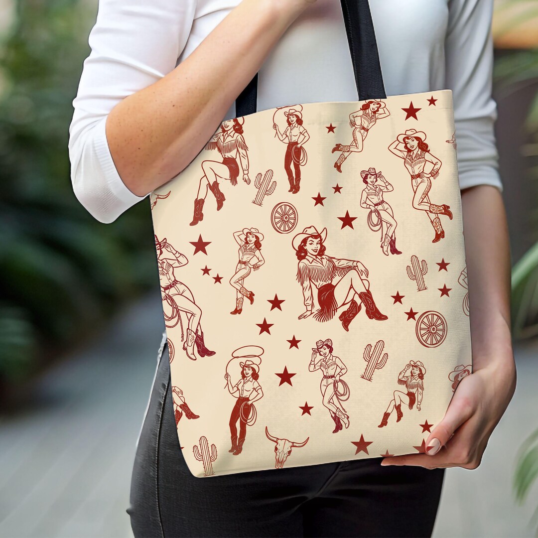 Pinup Rodeo Cowgirl Retro Western Pinup Girls Tote Bag Vintage-style Wild West ...