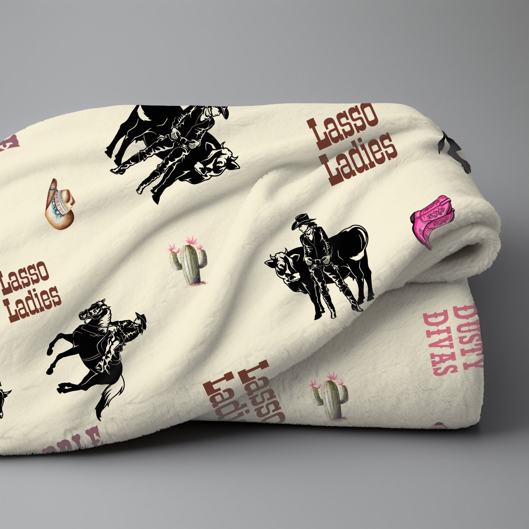 Cowgirls Old West Roping Horses Rodeo Plush Throw Blanket Western ...