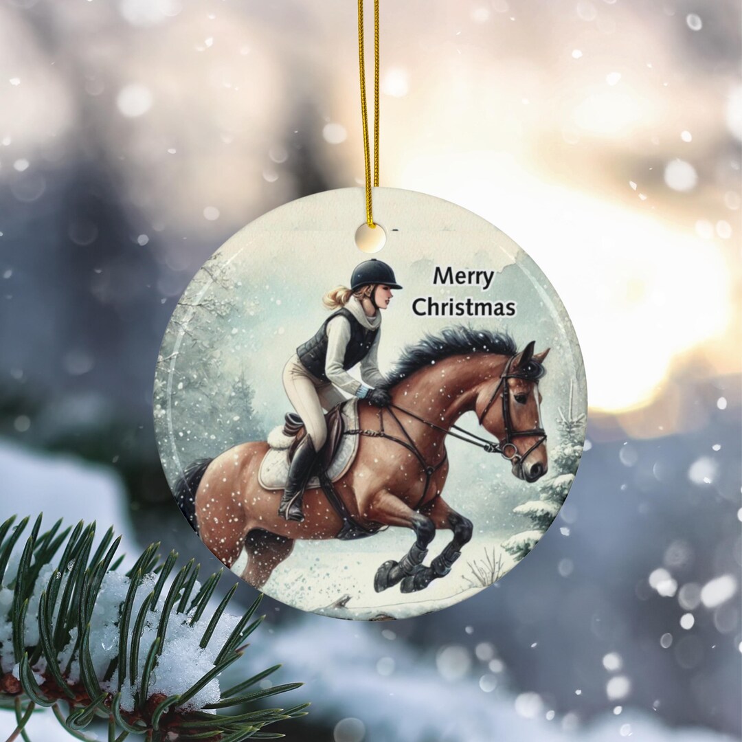Personalized Christmas Bay Horse and Rider Ceramic Ornament English ...