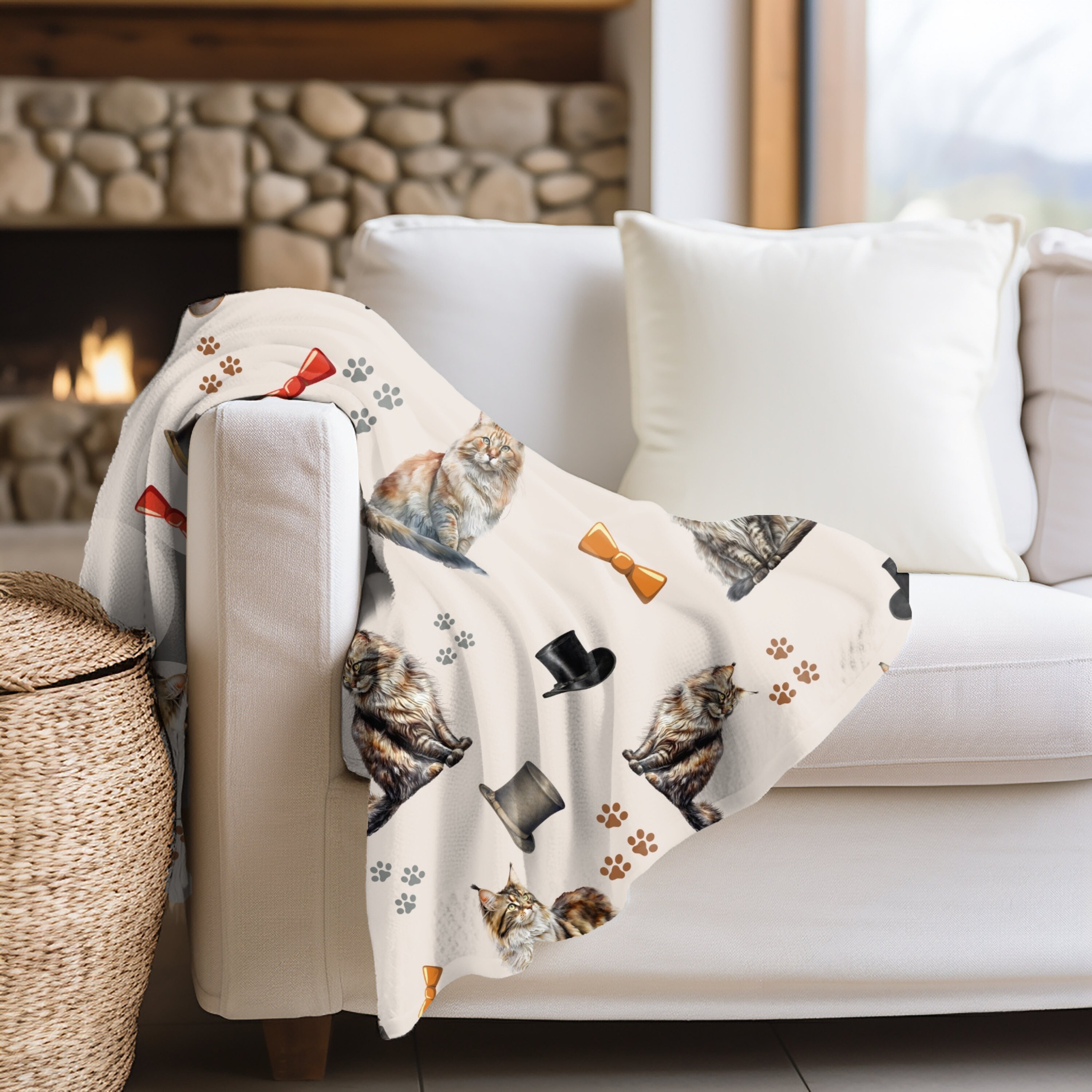 Maine Coon Cats and Top Hats Plush Throw Blanket Gift Cat Lovers