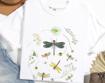 Dragonfly Botanical Comfort Colors Shirt, Cottagecore Nature Tee