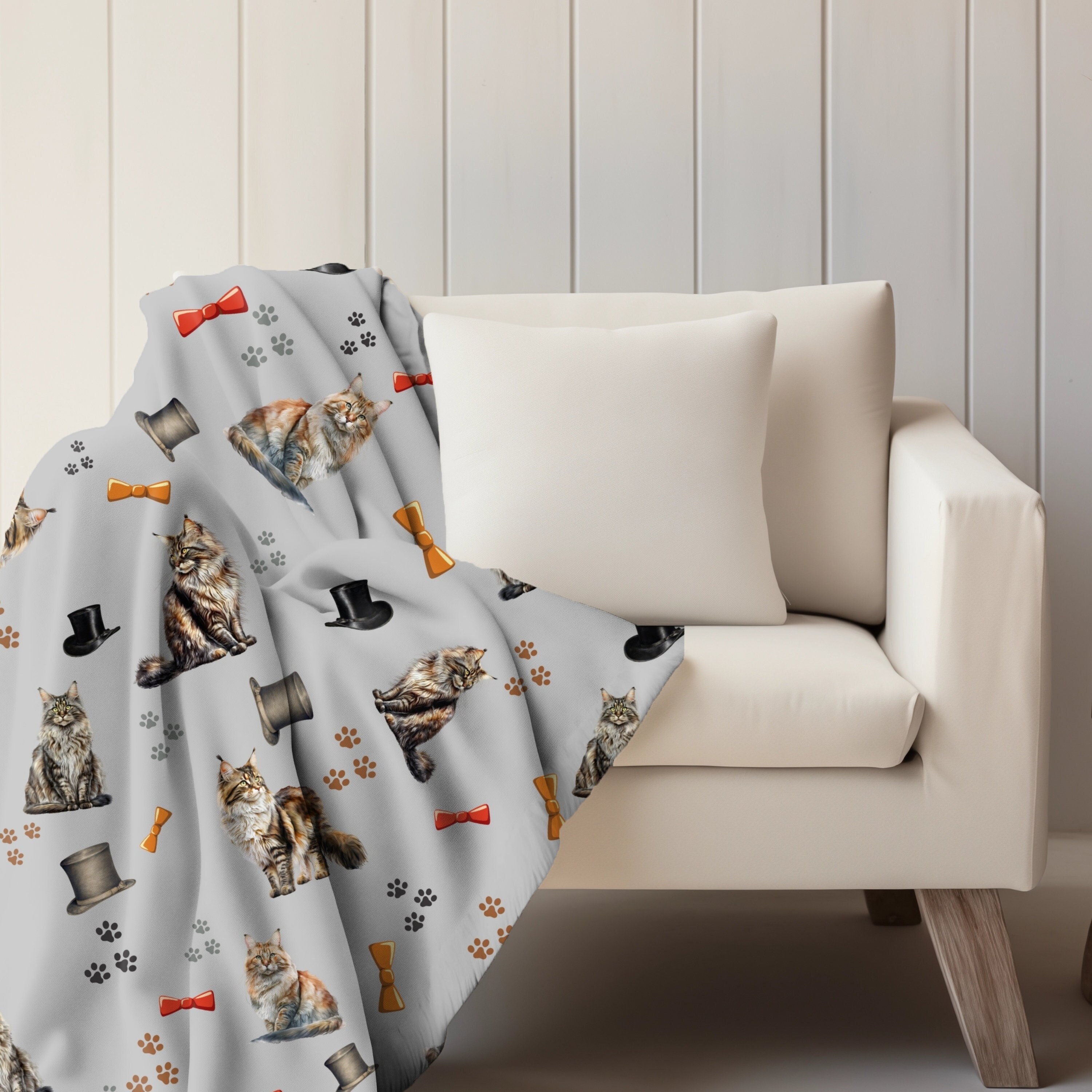 Maine Coon Cats and Top Hats Plush Throw Blanket Gift Cat Lovers