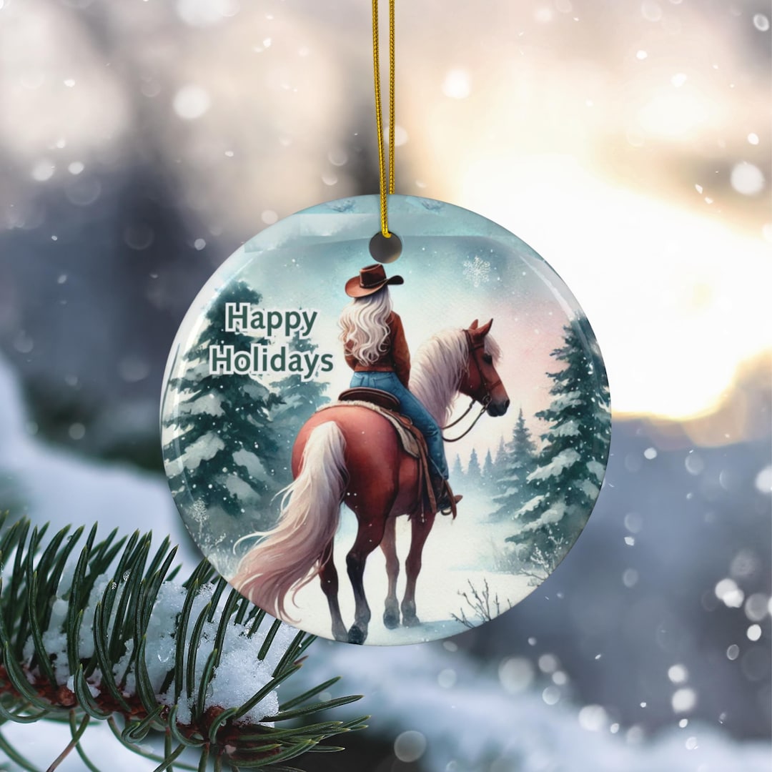 Personalized Christmas Sorrel Palomino Horse and Rider Ceramic Ornament ...