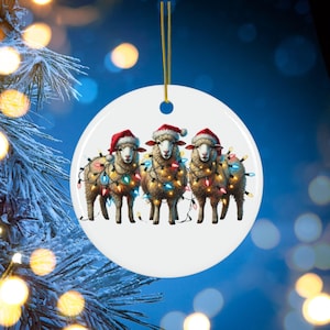 Christmas Sheep Tangled in Tree Lights Ceramic Ornament Cute Farm Animal Gift for Sheep owners Sheep Farmer Gift Lamb Tree Decor Sheep Mom
