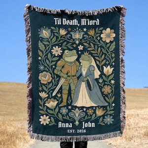 Personalized Wedding Blanket | Frog Couple Wedding Gift | Custom Names & Date Blanket | Romantic Wedding Gift | Bride Groom Keepsake Blanket