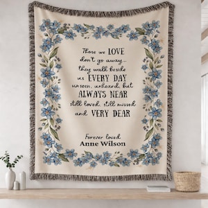 Memorial Blanket Personalized, Forget Me Not Sympathy Gift Loss of Mom Grandma Dad, In Loving Memory, Bereavement Gift, Funeral Remembrance